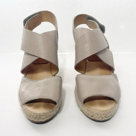Kanna Ania Cross Front Wedge Espadrille Pebbled Beige Sandal Spain Sz EU 39 US 8 - Picture 4 of 9